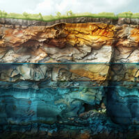 Schematic abstract cut geological structure of earth layers groundwater layer with minerals. Generative AI Schematic abstract cut geological structure of earth layers groundwater layer with minerals. Generative AI