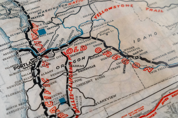 EXB-DrawnWest Nov2025 picture of an archival map of oregon