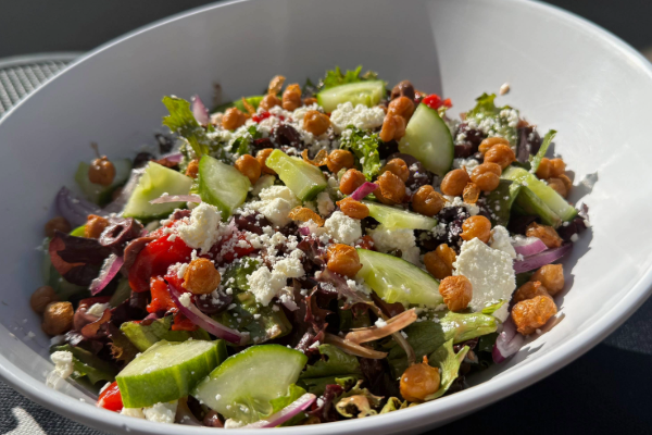 picture of salad with cucumbers, feta and olives